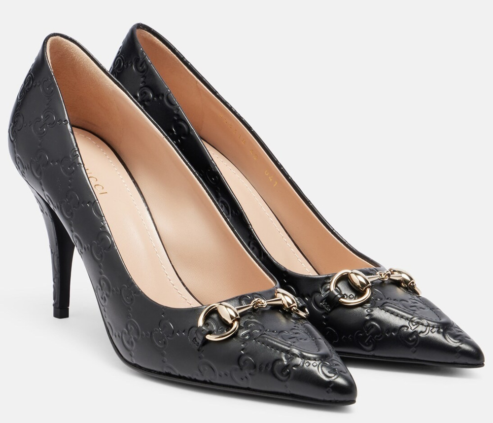 Gucci Erin Black Leather GG Logo Guccissima Horsebit Classic Pointy Heel Pump 41